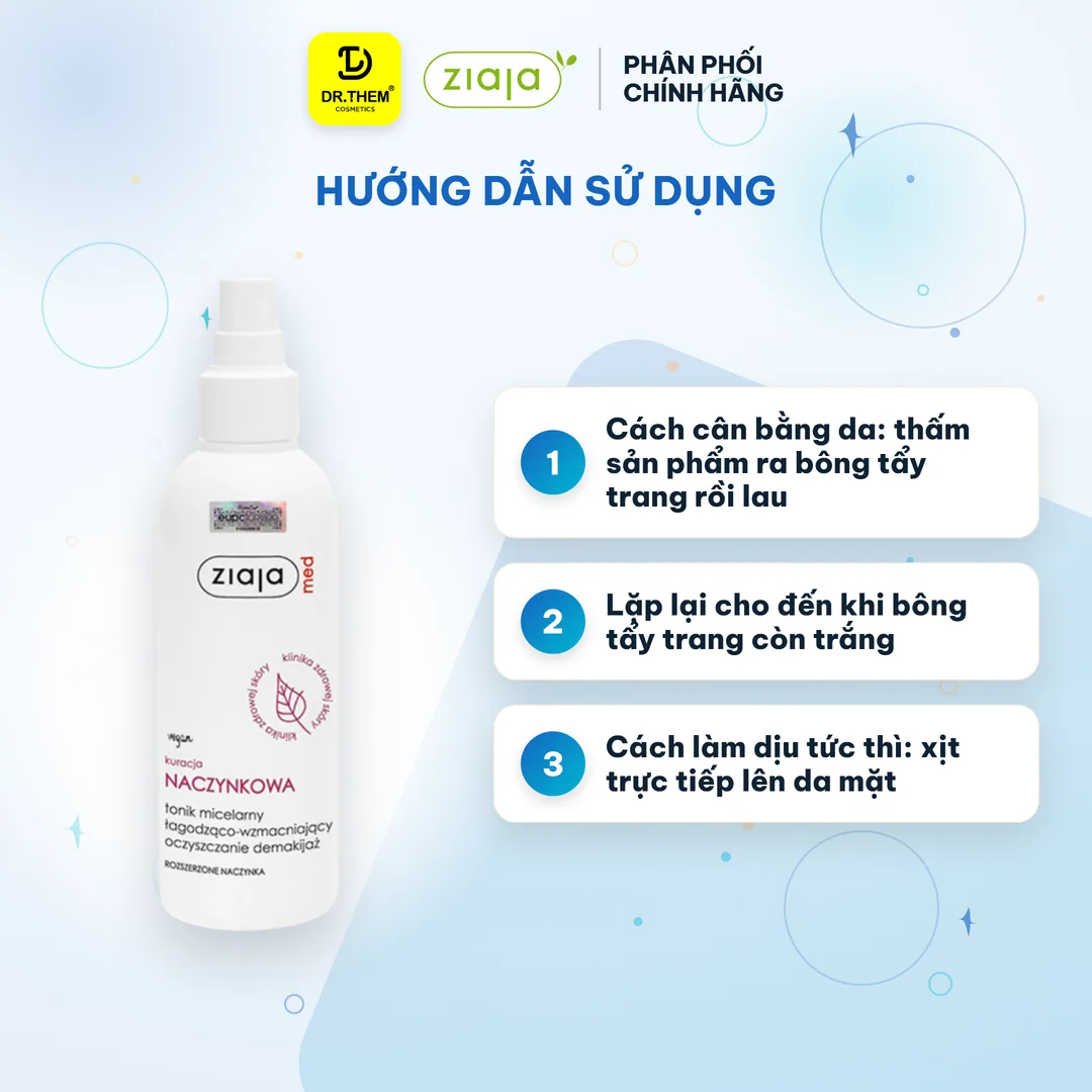 Nước Cân Bằng Dạng Xịt Ziaja Med Kuracja Naczynkowa Tonik Micelarny B5 Làm Dịu Da Giảm Mẩn Đỏ Cho Da Nhạy Cảm 200ml 5
