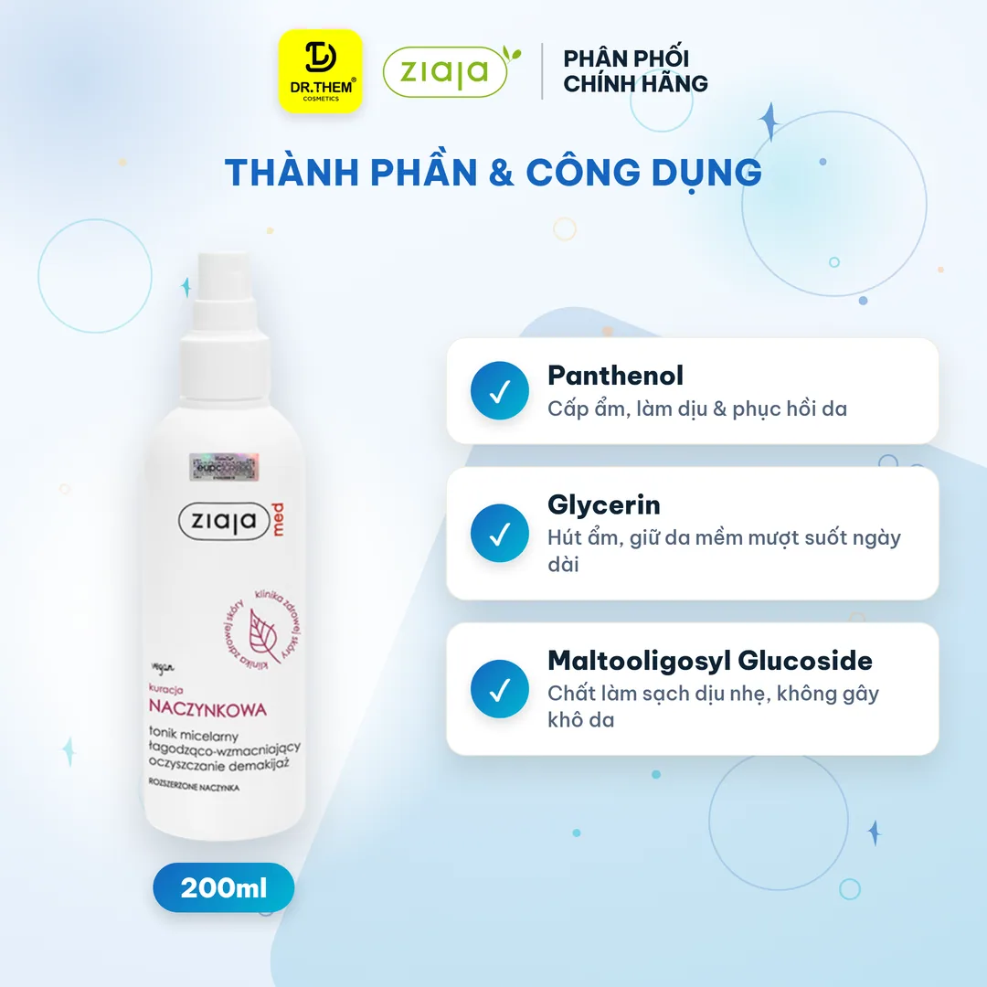 Nước Cân Bằng Dạng Xịt Ziaja Med Kuracja Naczynkowa Tonik Micelarny B5 Làm Dịu Da Giảm Mẩn Đỏ Cho Da Nhạy Cảm 200ml 4