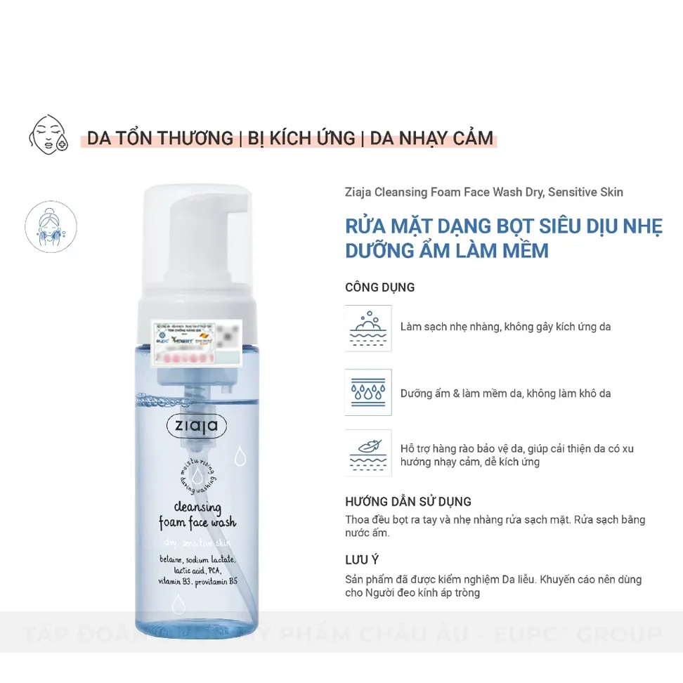 Sữa Rửa Mặt Tạo Bọt Ziaja Cleansing Foam Face Wash Dry Sensitive Skin Dịu Nhẹ Dưỡng Ẩm Làm Mềm Da 150ml 4
