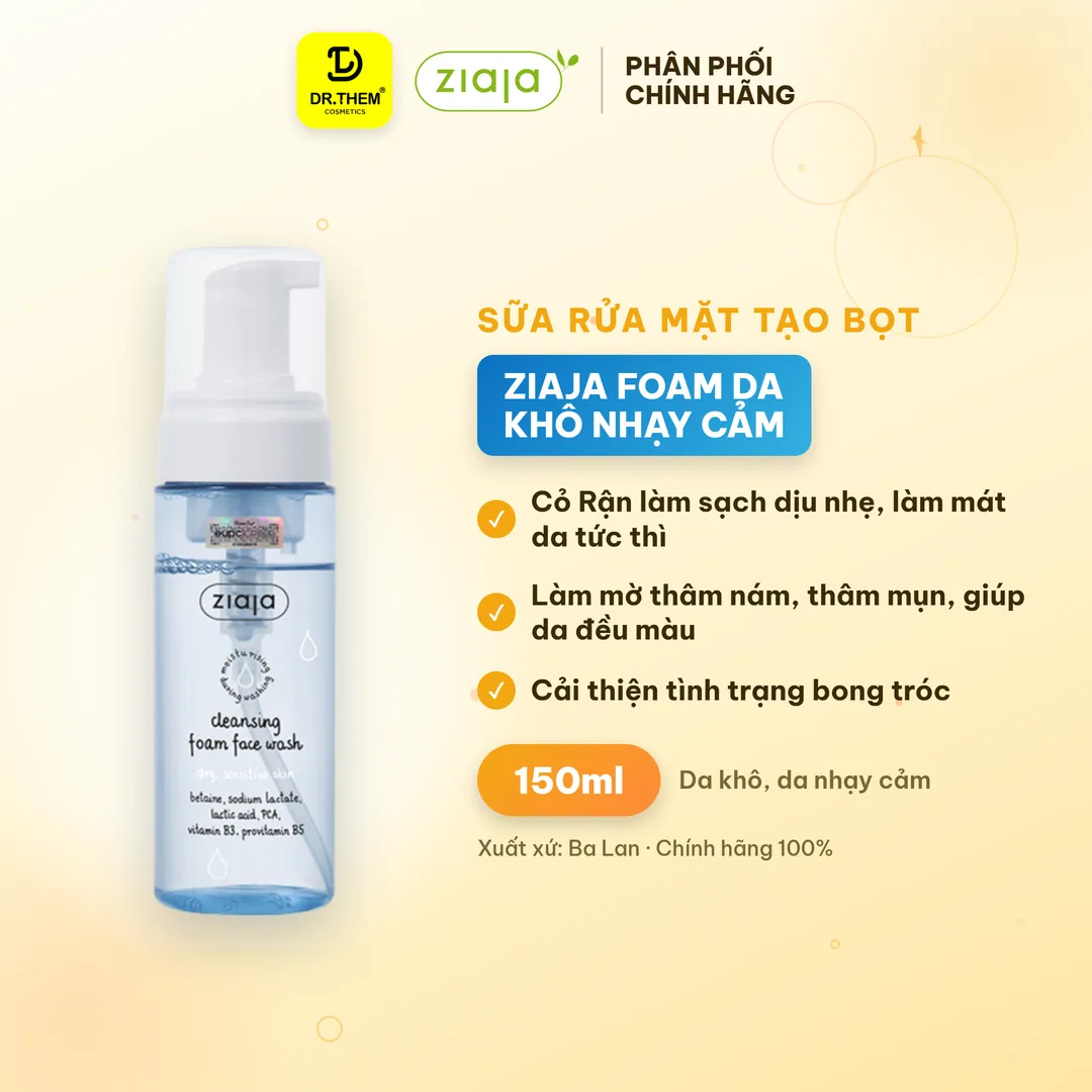 Sữa Rửa Mặt Tạo Bọt Ziaja Cleansing Foam Face Wash Dry Sensitive Skin Dịu Nhẹ Dưỡng Ẩm Làm Mềm Da 150ml