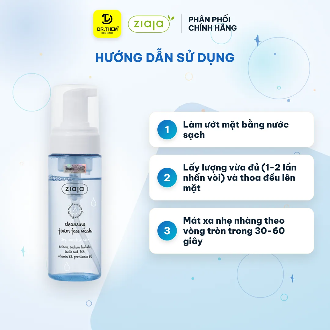 Sữa Rửa Mặt Tạo Bọt Ziaja Cleansing Foam Face Wash Dry Sensitive Skin Dịu Nhẹ Dưỡng Ẩm Làm Mềm Da 150ml 5