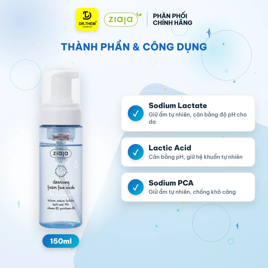 Sữa Rửa Mặt Tạo Bọt Ziaja Cleansing Foam Face Wash Dry Sensitive Skin Dịu Nhẹ Dưỡng Ẩm Làm Mềm Da 150ml 4