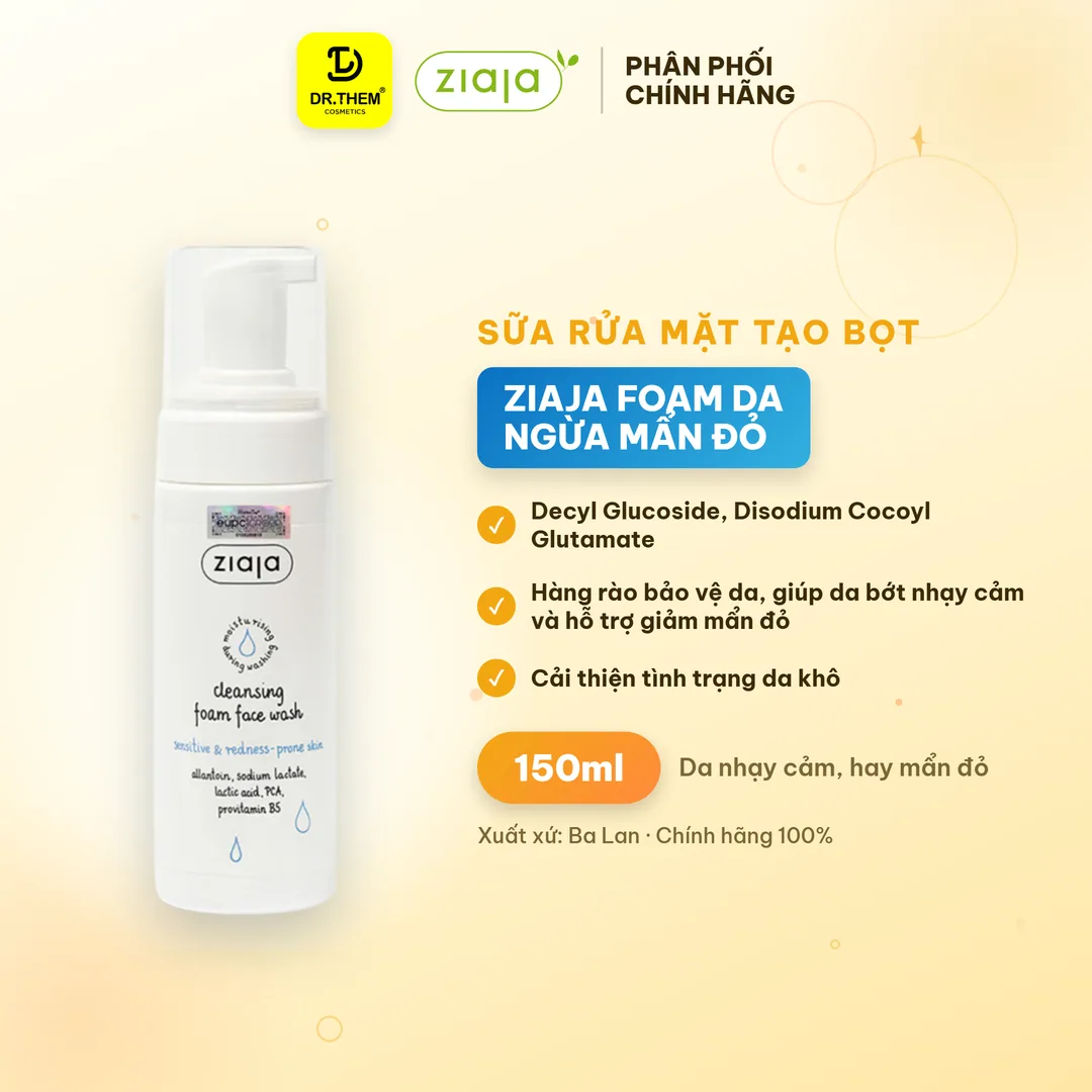 Sữa Rửa Mặt Tạo Bọt Ziaja Cleansing Foam Face Wash Sensitive Redness Prone Skin Dịu Nhẹ Giảm Mẩn Đỏ 150ml