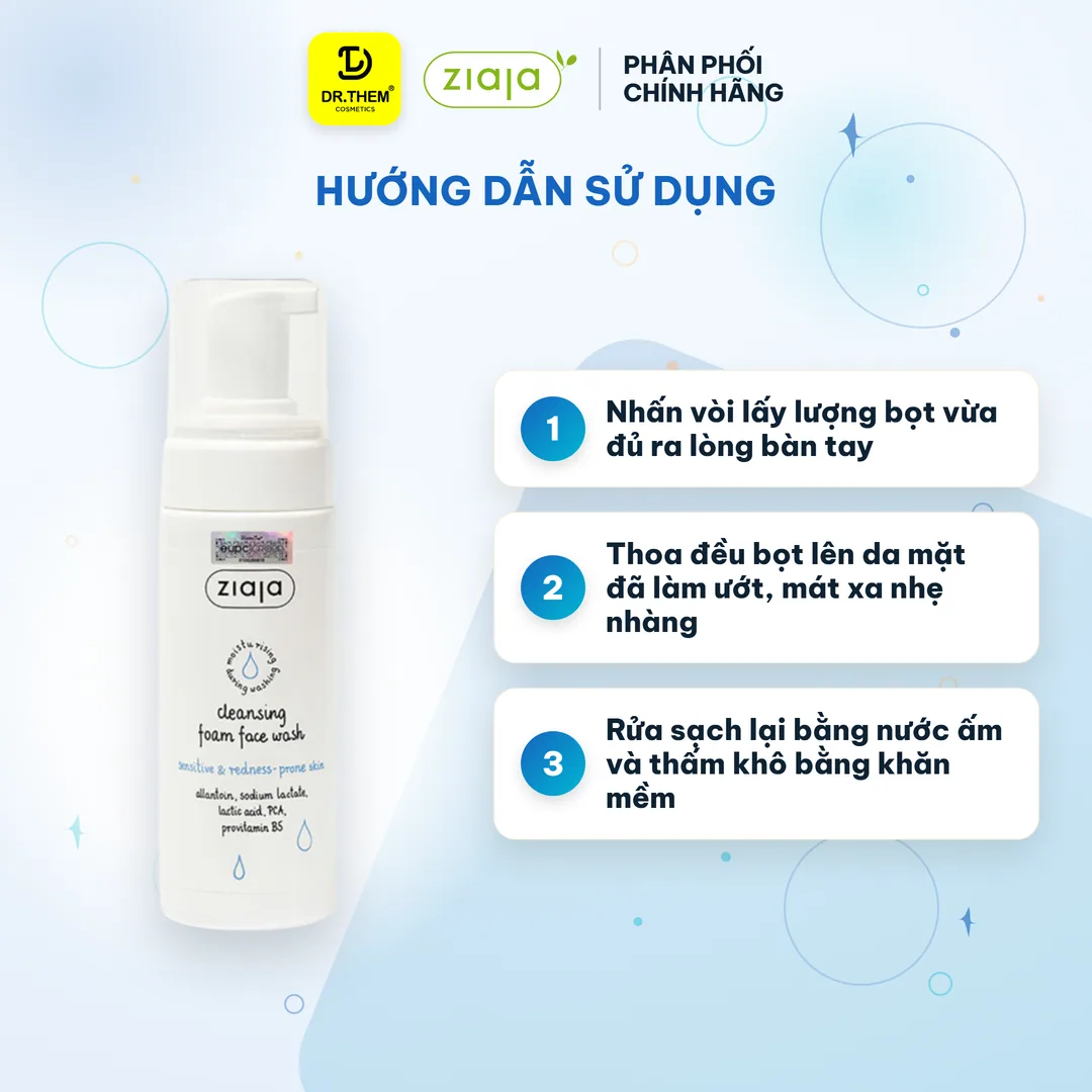 Sữa Rửa Mặt Tạo Bọt Ziaja Cleansing Foam Face Wash Sensitive Redness Prone Skin Dịu Nhẹ Giảm Mẩn Đỏ 150ml 5