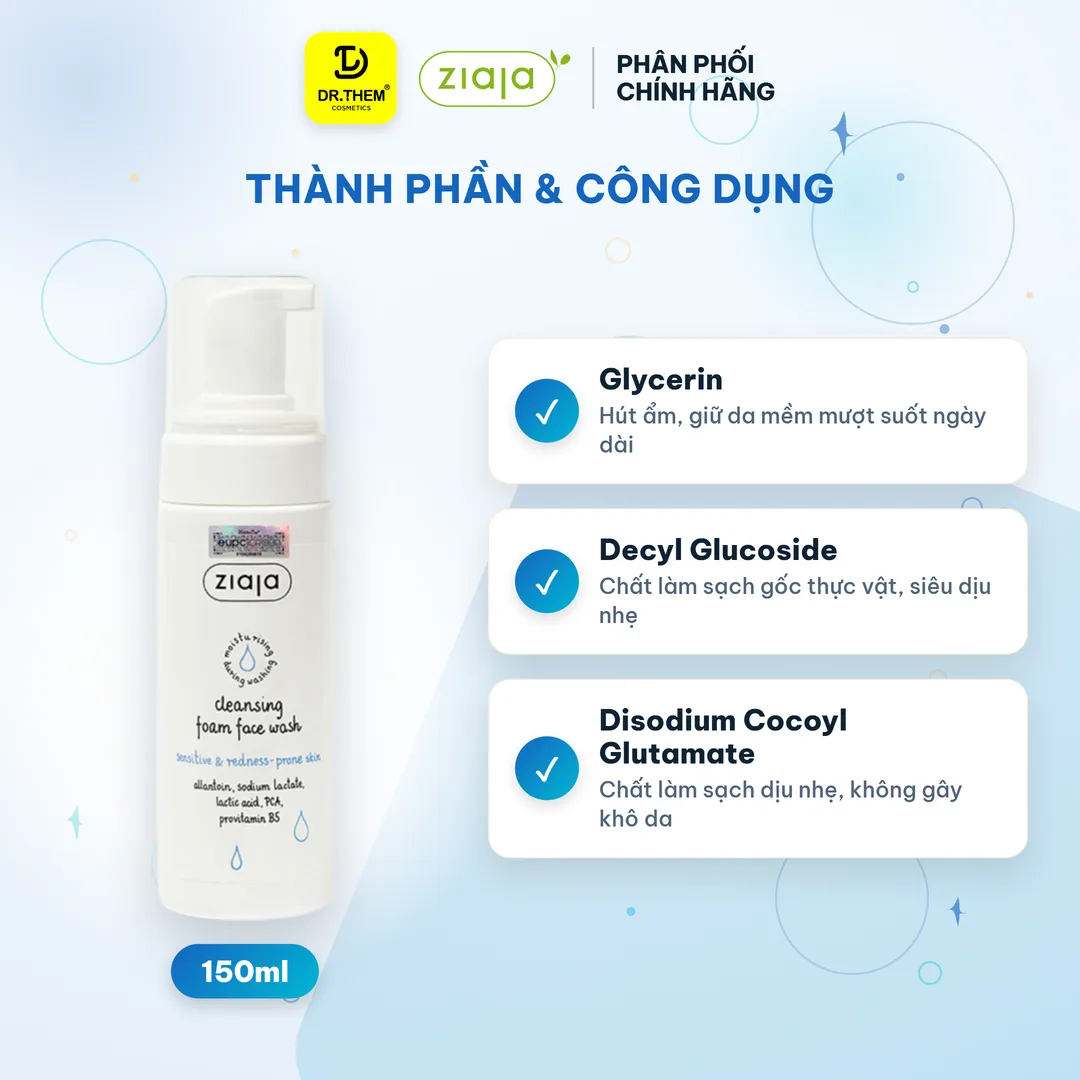 Sữa Rửa Mặt Tạo Bọt Ziaja Cleansing Foam Face Wash Sensitive Redness Prone Skin Dịu Nhẹ Giảm Mẩn Đỏ 150ml 4