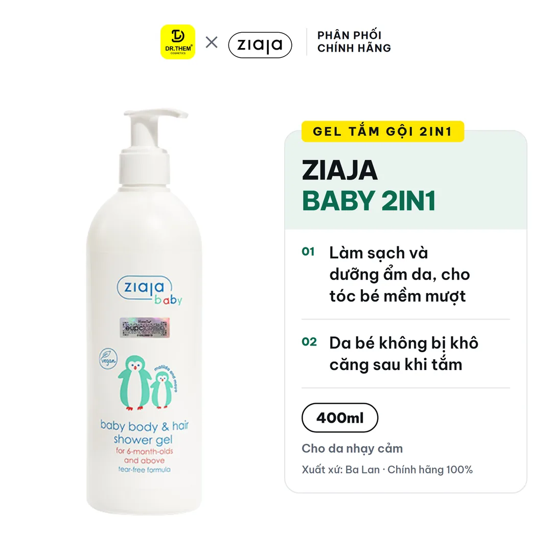 Gel Tắm Gội 2in1 Ziaja Baby Body Hair Shower Gel Dịu Nhẹ Dưỡng Ẩm Cho Trẻ Từ 6 Tháng Tuổi 400ml 2