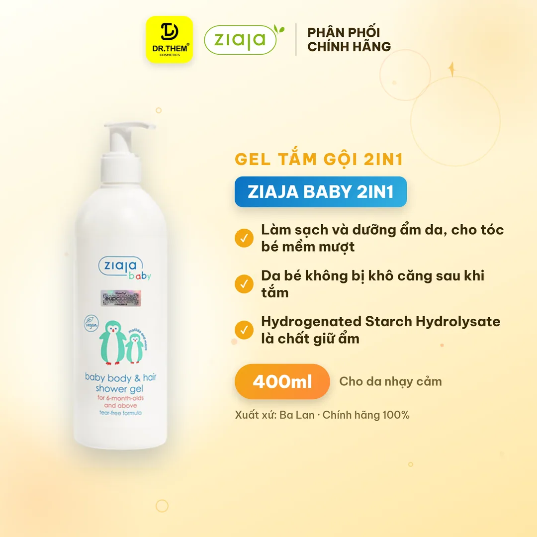 Gel Tắm Gội 2in1 Ziaja Baby Body Hair Shower Gel Dịu Nhẹ Dưỡng Ẩm Cho Trẻ Từ 6 Tháng Tuổi 400ml