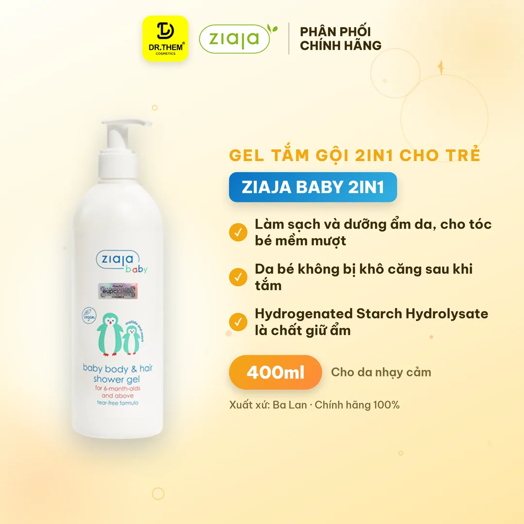 Gel Tắm Gội 2in1 Ziaja Baby Body Hair Shower Gel Dịu Nhẹ Dưỡng Ẩm Cho Trẻ Từ 6 Tháng Tuổi 400ml