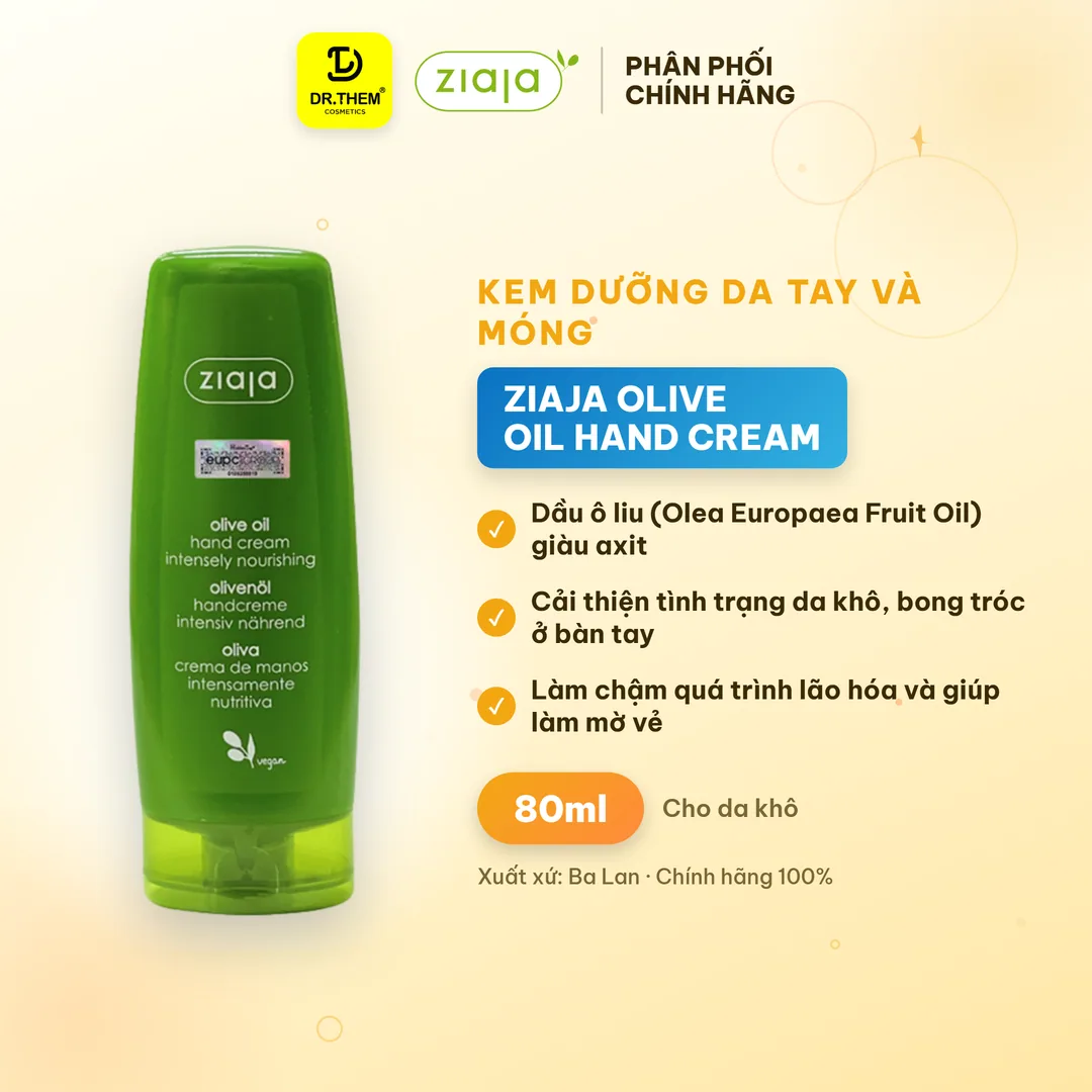 Kem Dưỡng Da Tay Và Móng Ziaja Olive Oil Hand Cream Intensely Nourishing Dưỡng Ẩm Làm Mềm Da 80ml