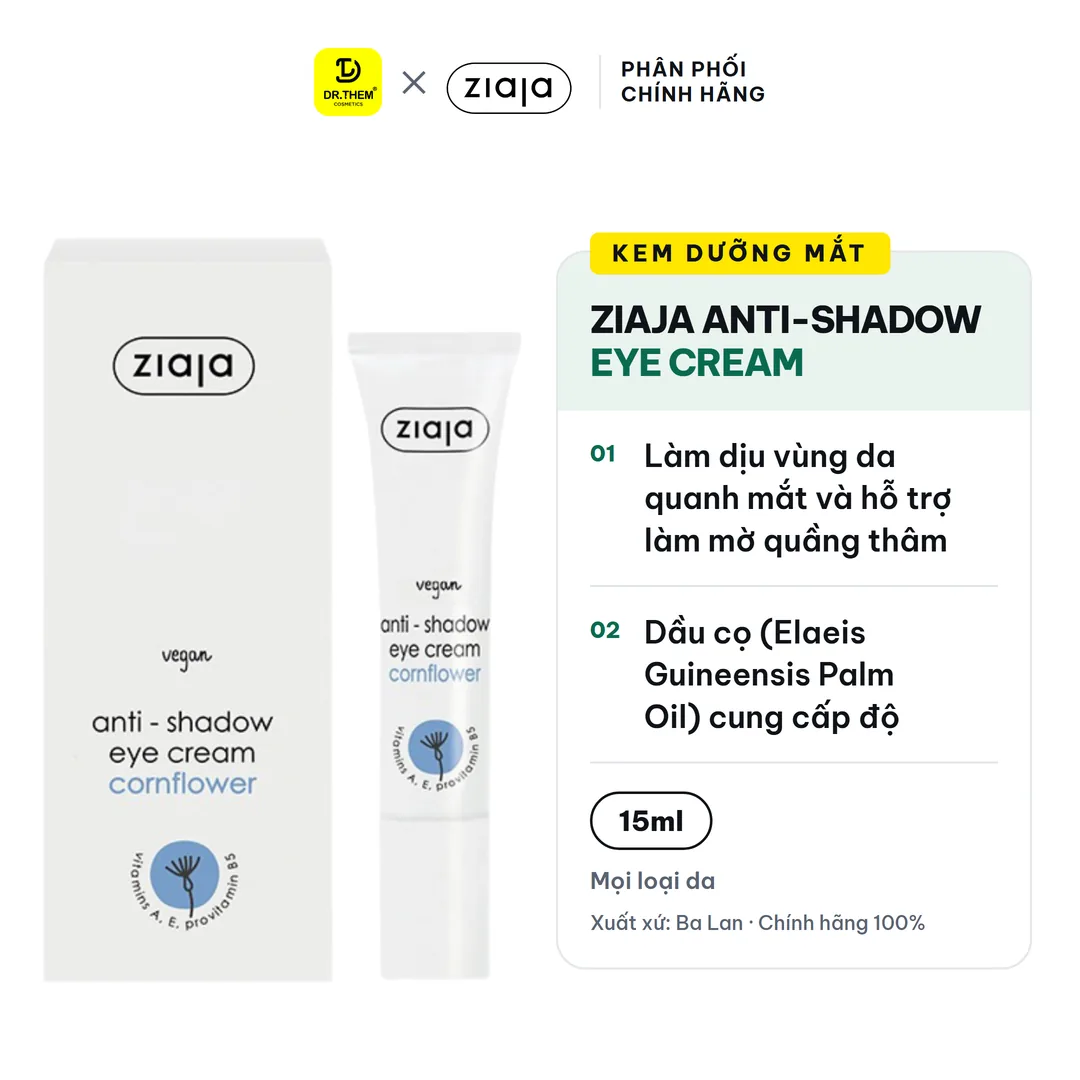 Kem Dưỡng Mắt Ziaja Anti-Shadow Eye Cream Hỗ Trợ Giảm Quầng Thâm Dưỡng Ẩm Vùng Da Quanh Mắt 15ml – ảnh sản phẩm