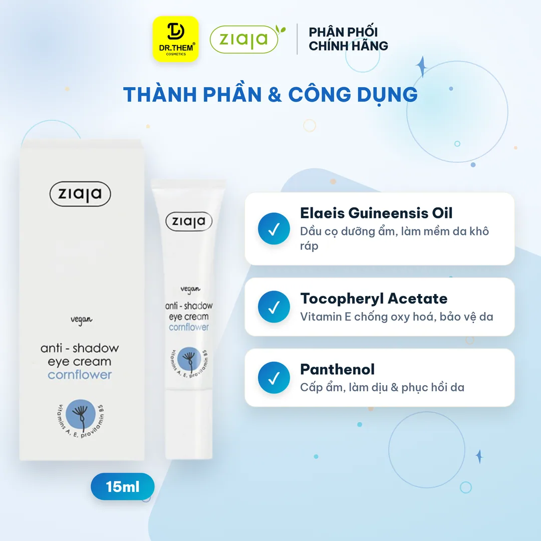 Kem Dưỡng Mắt Ziaja Anti-Shadow Eye Cream Hỗ Trợ Giảm Quầng Thâm Dưỡng Ẩm Vùng Da Quanh Mắt 15ml 4