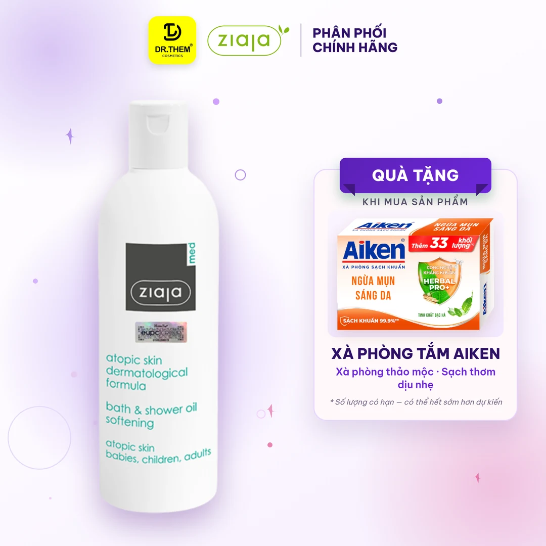 Dầu Tắm Ziaja Med Atopic Skin Bath Shower Oil Softening Dưỡng Ẩm Làm Mềm Mịn Da Cho Da Khô Nhạy Cảm 270ml