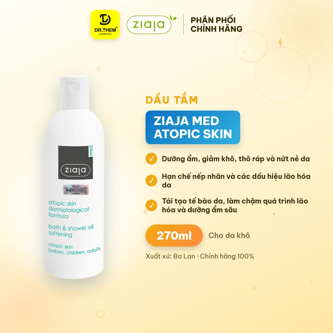 Dầu Tắm Ziaja Med Atopic Skin Bath Shower Oil Softening Dưỡng Ẩm Làm Mềm Mịn Da Cho Da Khô Nhạy Cảm 270ml