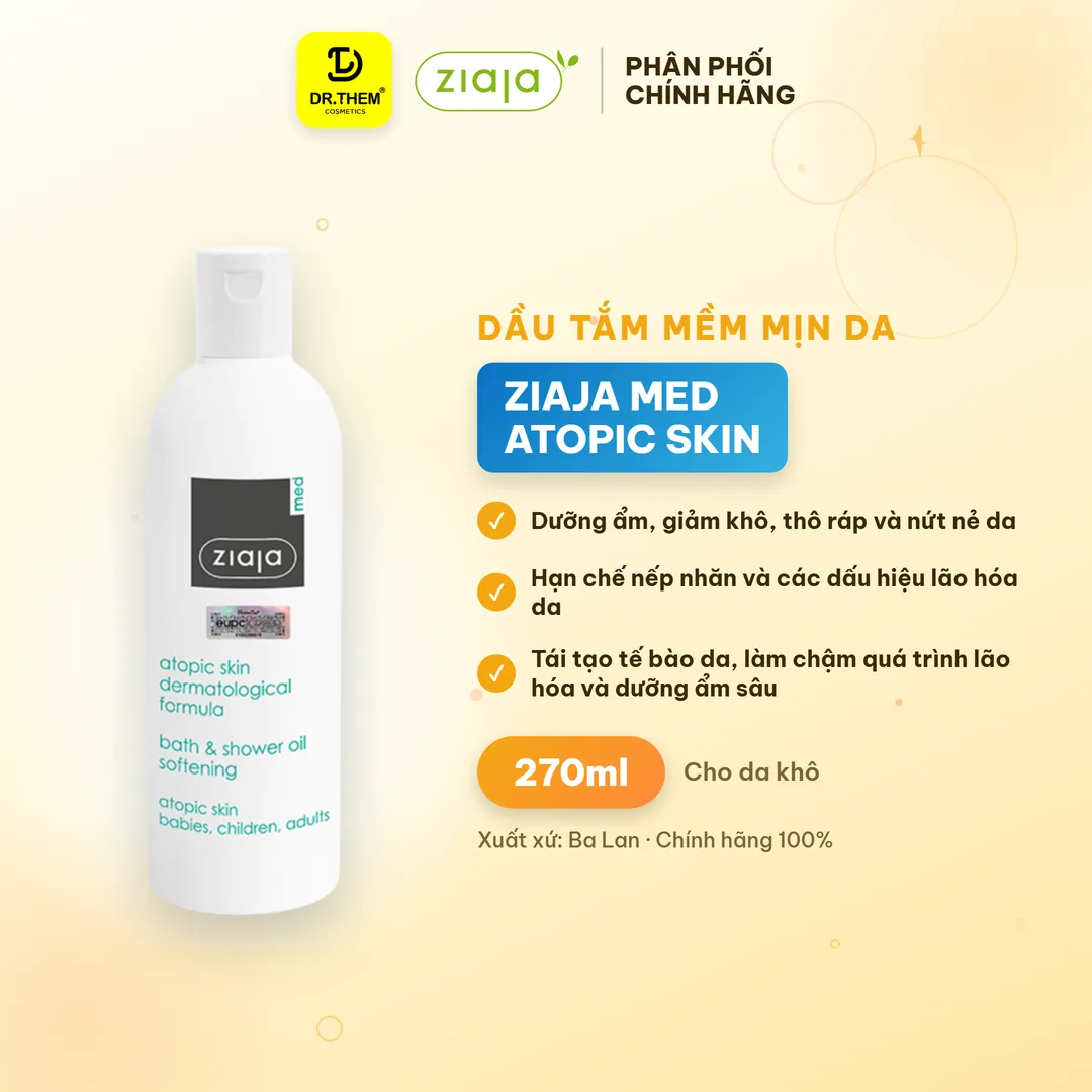 Dầu Tắm Ziaja Med Atopic Skin Bath Shower Oil Softening Dưỡng Ẩm Làm Mềm Mịn Da Cho Da Khô Nhạy Cảm 270ml