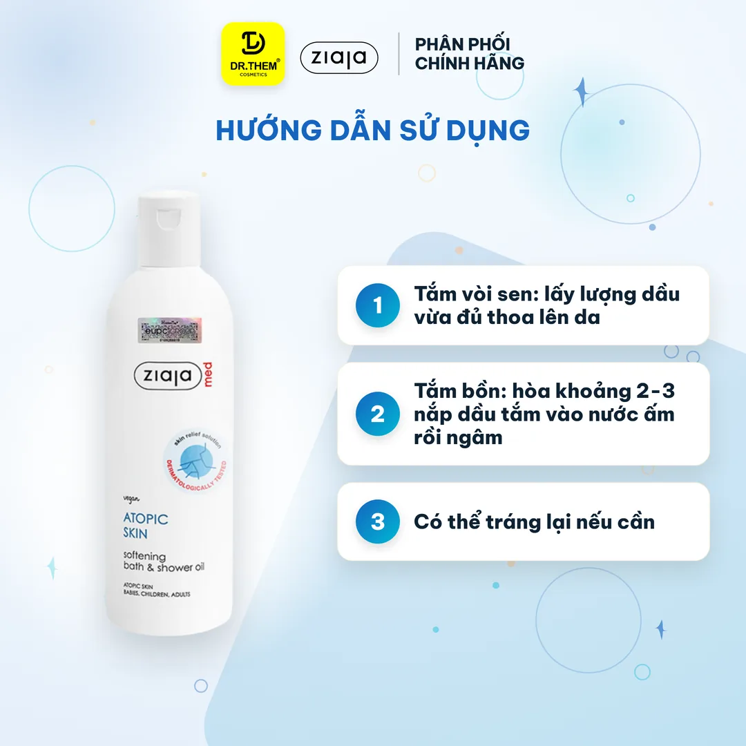 Dầu Tắm Ziaja Med Atopic Skin Bath Shower Oil Softening Dưỡng Ẩm Làm Mềm Mịn Da Cho Da Khô Nhạy Cảm 270ml 5