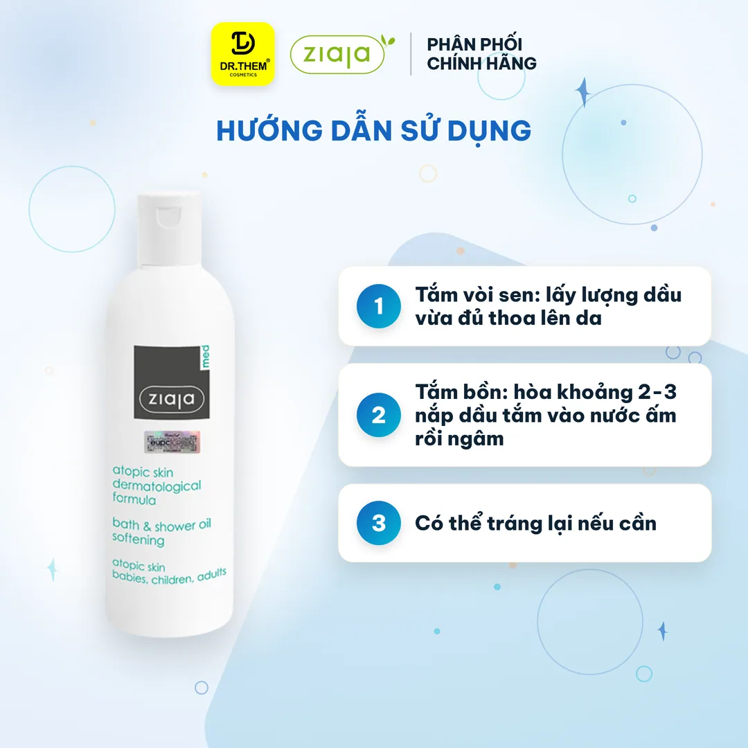 Dầu Tắm Ziaja Med Atopic Skin Bath Shower Oil Softening Dưỡng Ẩm Làm Mềm Mịn Da Cho Da Khô Nhạy Cảm 270ml 5