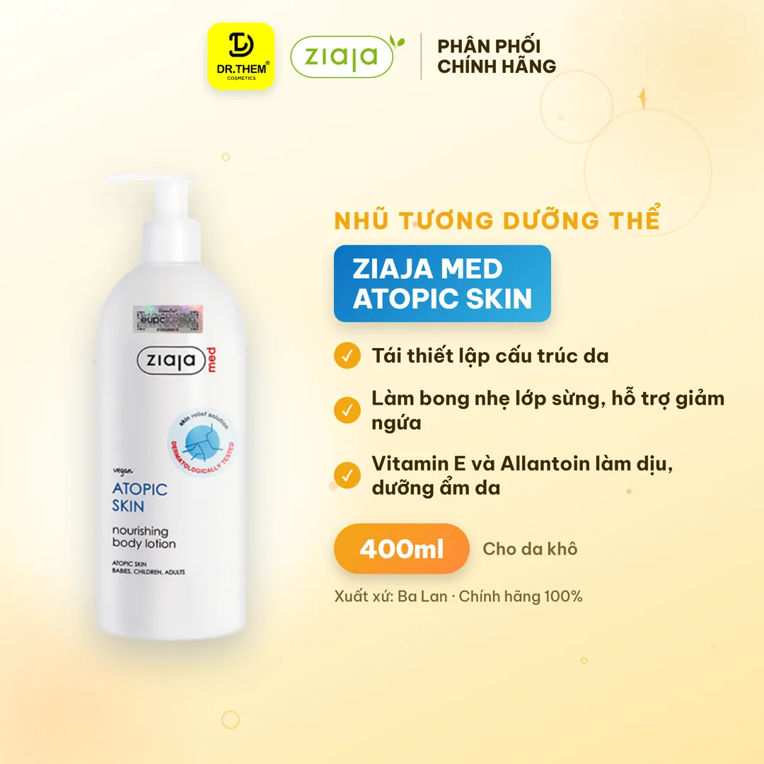 Nhũ Tương Dưỡng Thể Ziaja Med Atopic Skin Body Lotion Nourishing 1% Urê Mượt Da Dưỡng Ẩm Cho Da Khô 400ml