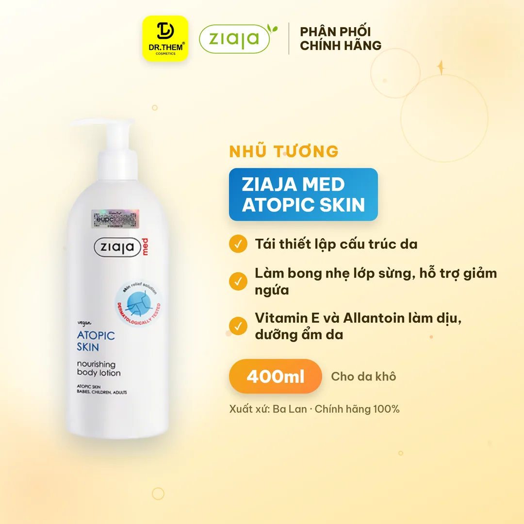 Nhũ Tương Dưỡng Thể Ziaja Med Atopic Skin Body Lotion Nourishing 1% Urê Mượt Da Dưỡng Ẩm Cho Da Khô 400ml