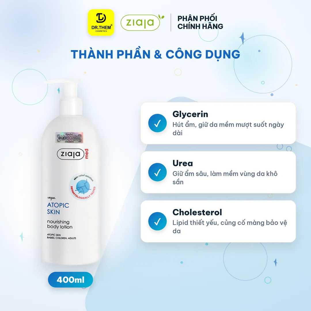 Nhũ Tương Dưỡng Thể Ziaja Med Atopic Skin Body Lotion Nourishing 1% Urê Mượt Da Dưỡng Ẩm Cho Da Khô 400ml 4