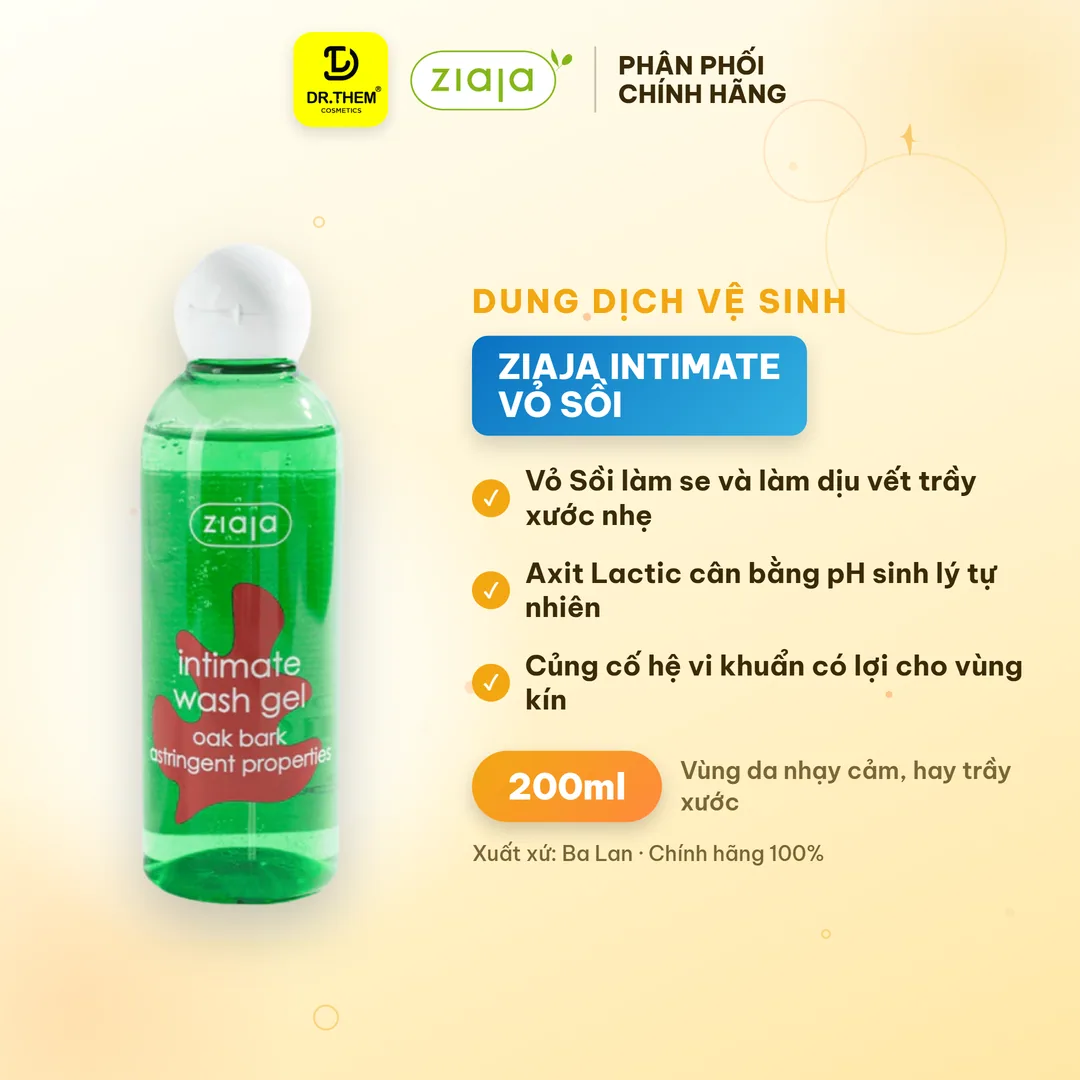 Dung Dịch Vệ Sinh Phụ Nữ Ziaja Intimate Vỏ Sồi Làm Se Dịu Cân Bằng pH 200ml