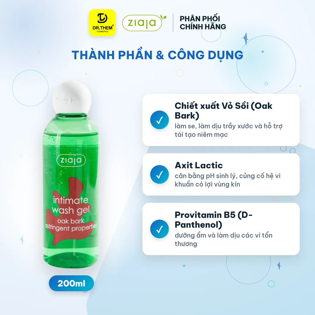 Dung Dịch Vệ Sinh Phụ Nữ Ziaja Intimate Vỏ Sồi Làm Se Dịu Cân Bằng pH 200ml 2