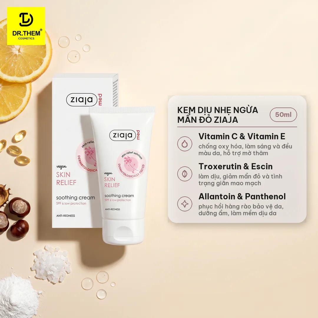 Kem Dưỡng Ziaja Med Skin Relief Soothing Cream Anti-Redness Làm Dịu Da Hỗ Trợ Giảm Mẩn Đỏ Cho Da Nhạy Cảm 50ml 3