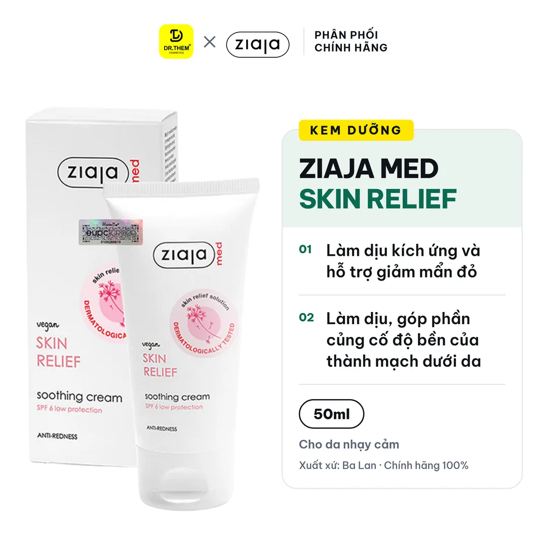 Kem Dưỡng Ziaja Med Skin Relief Soothing Cream Anti-Redness Làm Dịu Da Hỗ Trợ Giảm Mẩn Đỏ Cho Da Nhạy Cảm 50ml 2
