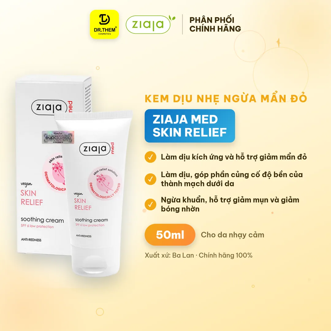Kem Dưỡng Ziaja Med Skin Relief Soothing Cream Anti-Redness Làm Dịu Da Hỗ Trợ Giảm Mẩn Đỏ Cho Da Nhạy Cảm 50ml