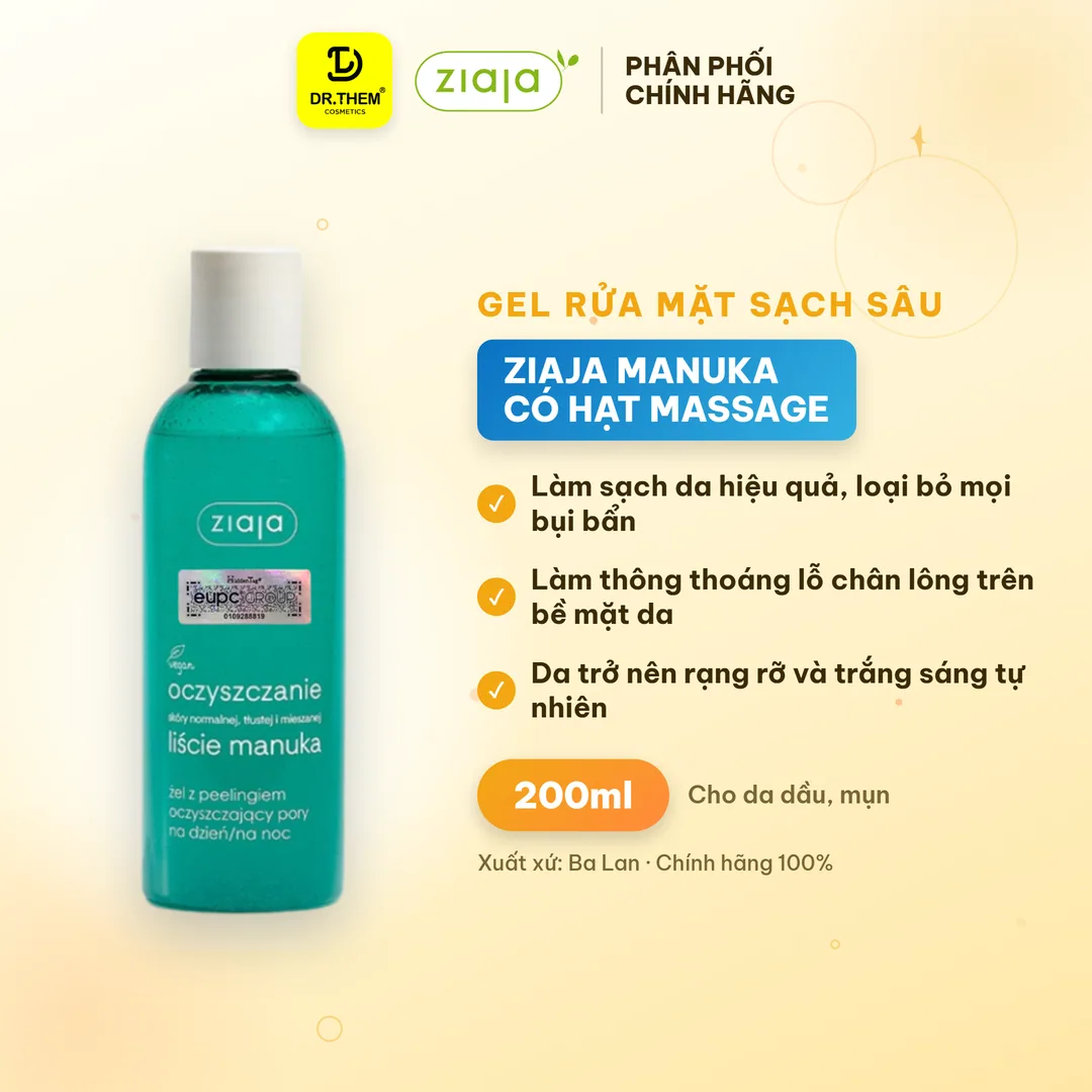 Gel Rửa Mặt Sạch Sâu, Điều Hòa Tuyến Bã Nhờn Ziaja Manuka Tree Purifying Normalising Cleansing Gel 200ml