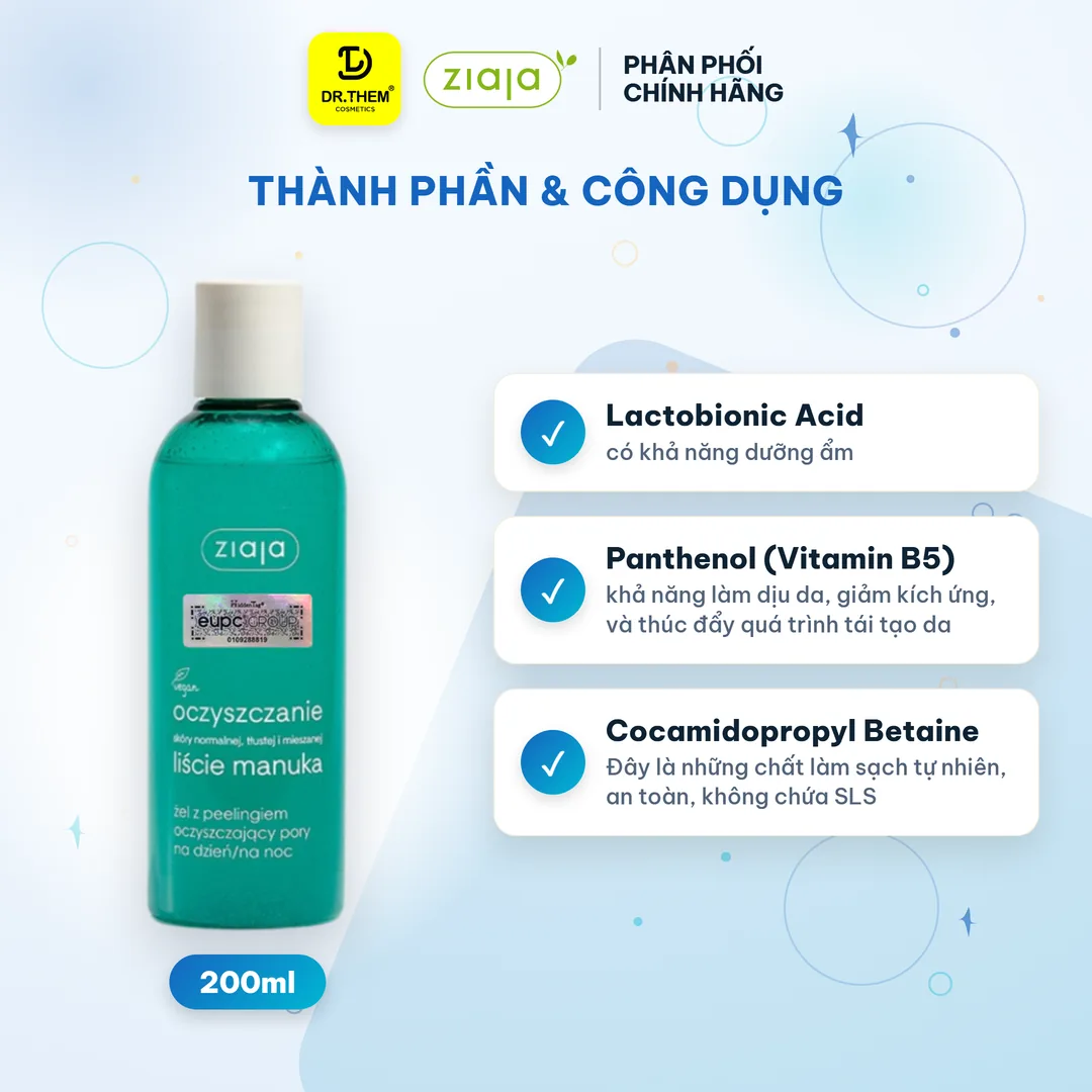 Gel Rửa Mặt Sạch Sâu, Điều Hòa Tuyến Bã Nhờn Ziaja Manuka Tree Purifying Normalising Cleansing Gel 200ml 2