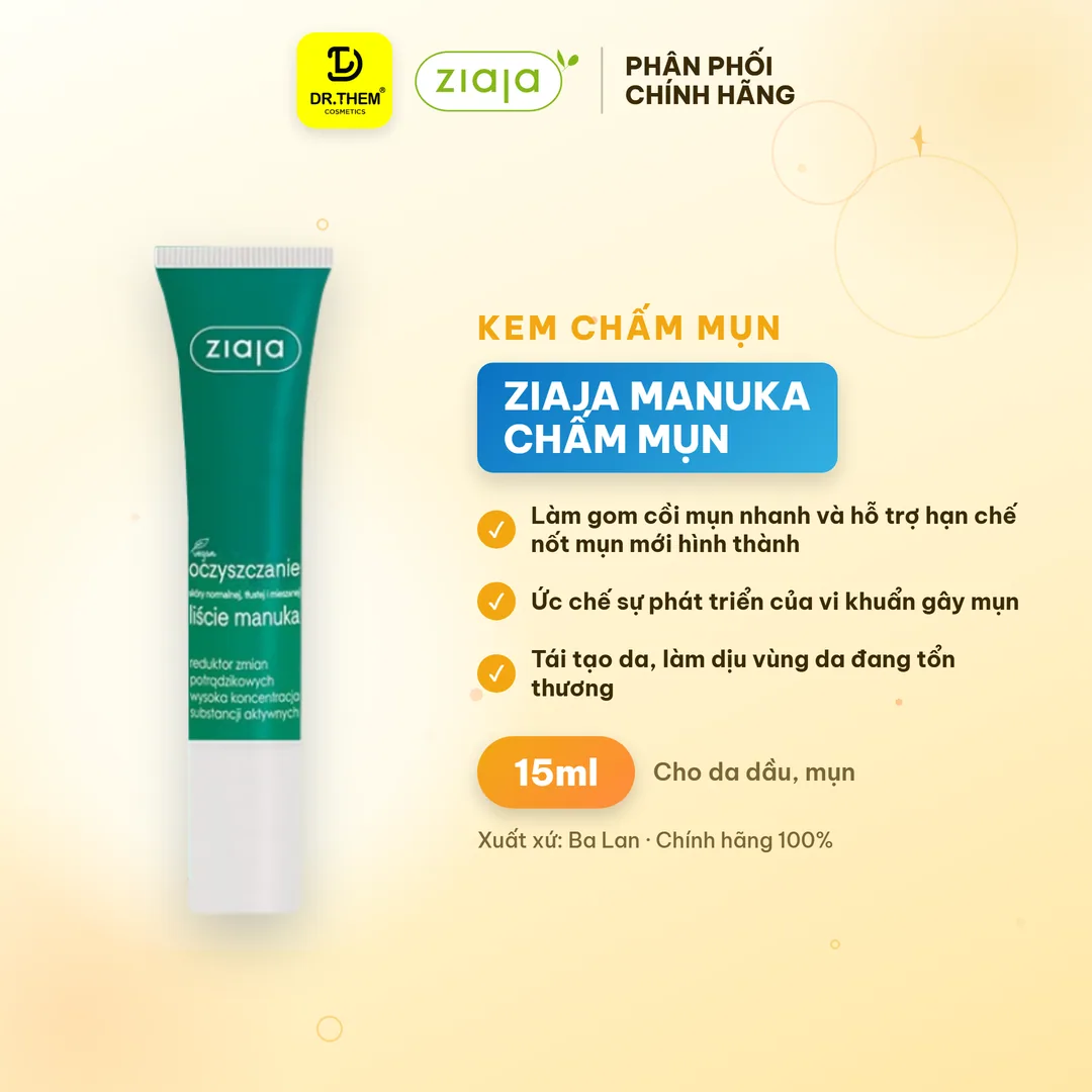 Kem Chấm Mụn Ziaja Manuka Tree Reduktor Zmian Potradzikowych Hỗ Trợ Giảm Mụn Nồng Độ Hoạt Chất Cao 15ml