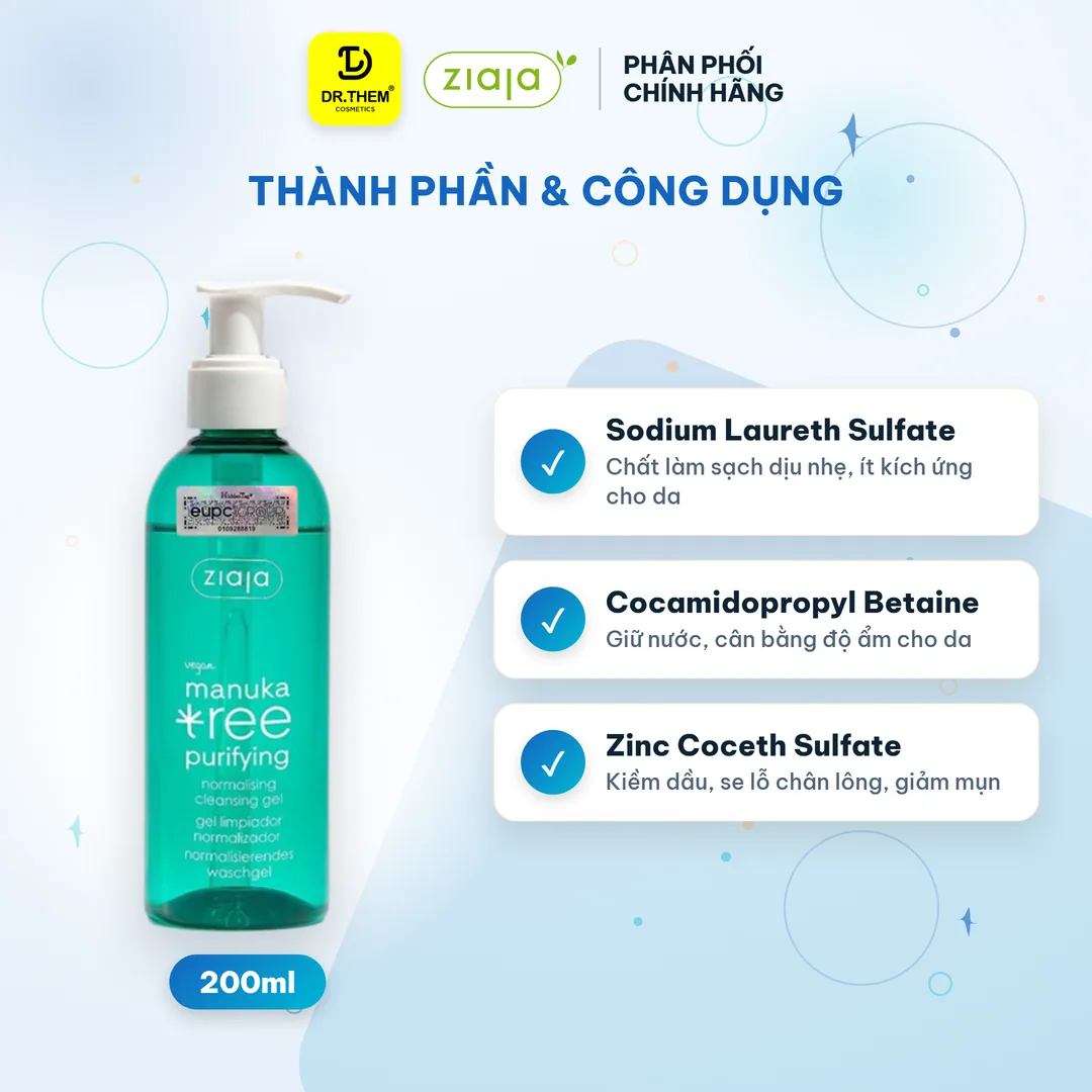Gel Rửa Mặt Ziaja Manuka Tree Purifying Normalising Cleansing Gel Làm Sạch Sâu Điều Hòa Bã Nhờn 200ml 2