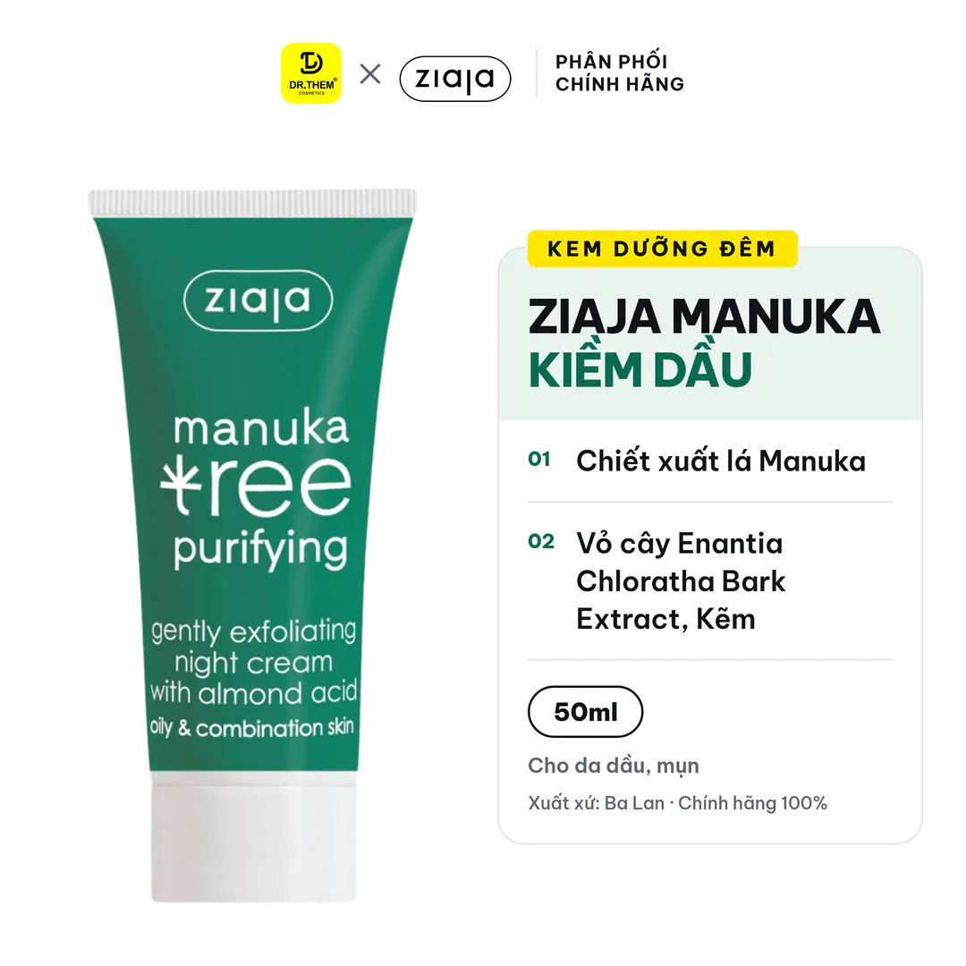 Kem Dưỡng Đêm Ziaja Manuka Tree Gently Exfoliating Night Cream Tẩy Tế Bào Chết Nhẹ Nhàng Cho Da Dầu Mụn 50ml 2