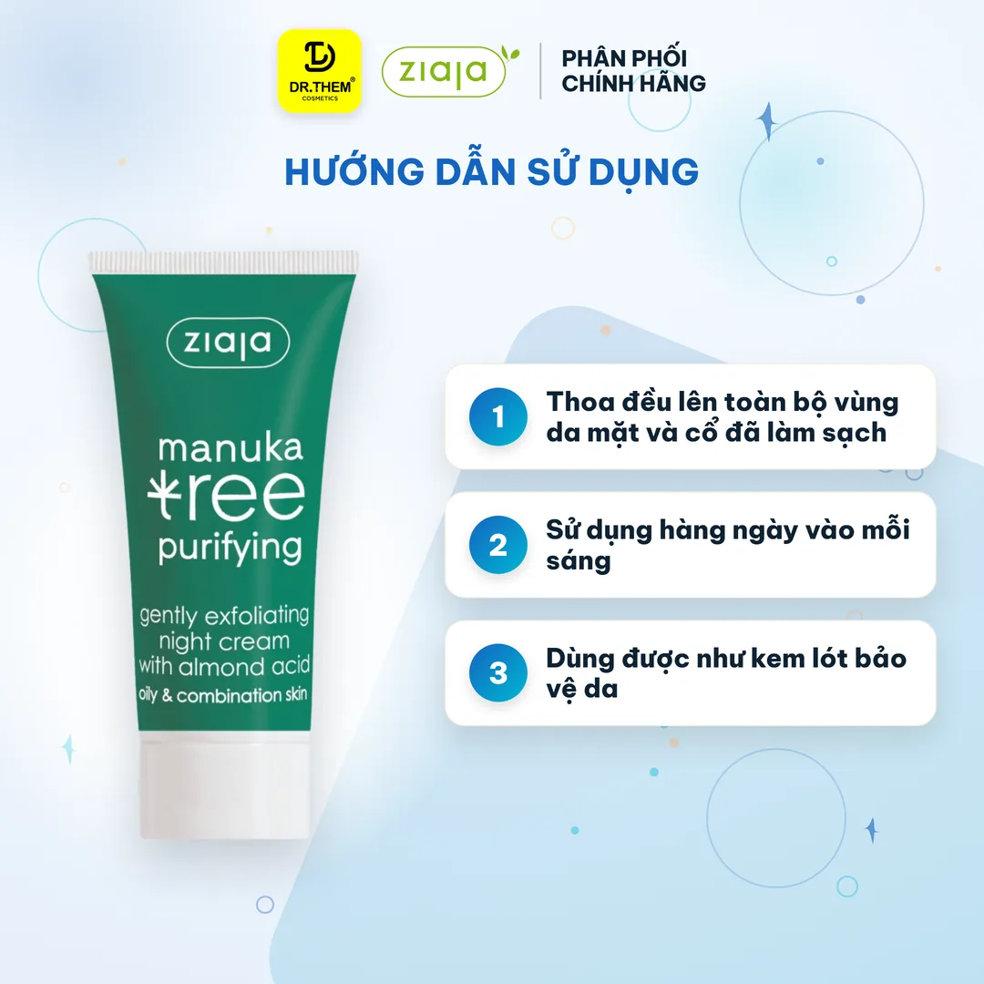 Kem Dưỡng Đêm Ziaja Manuka Tree Gently Exfoliating Night Cream Tẩy Tế Bào Chết Nhẹ Nhàng Cho Da Dầu Mụn 50ml 3