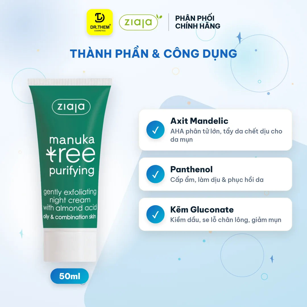 Kem Dưỡng Đêm Ziaja Manuka Tree Gently Exfoliating Night Cream Tẩy Tế Bào Chết Nhẹ Nhàng Cho Da Dầu Mụn 50ml 2
