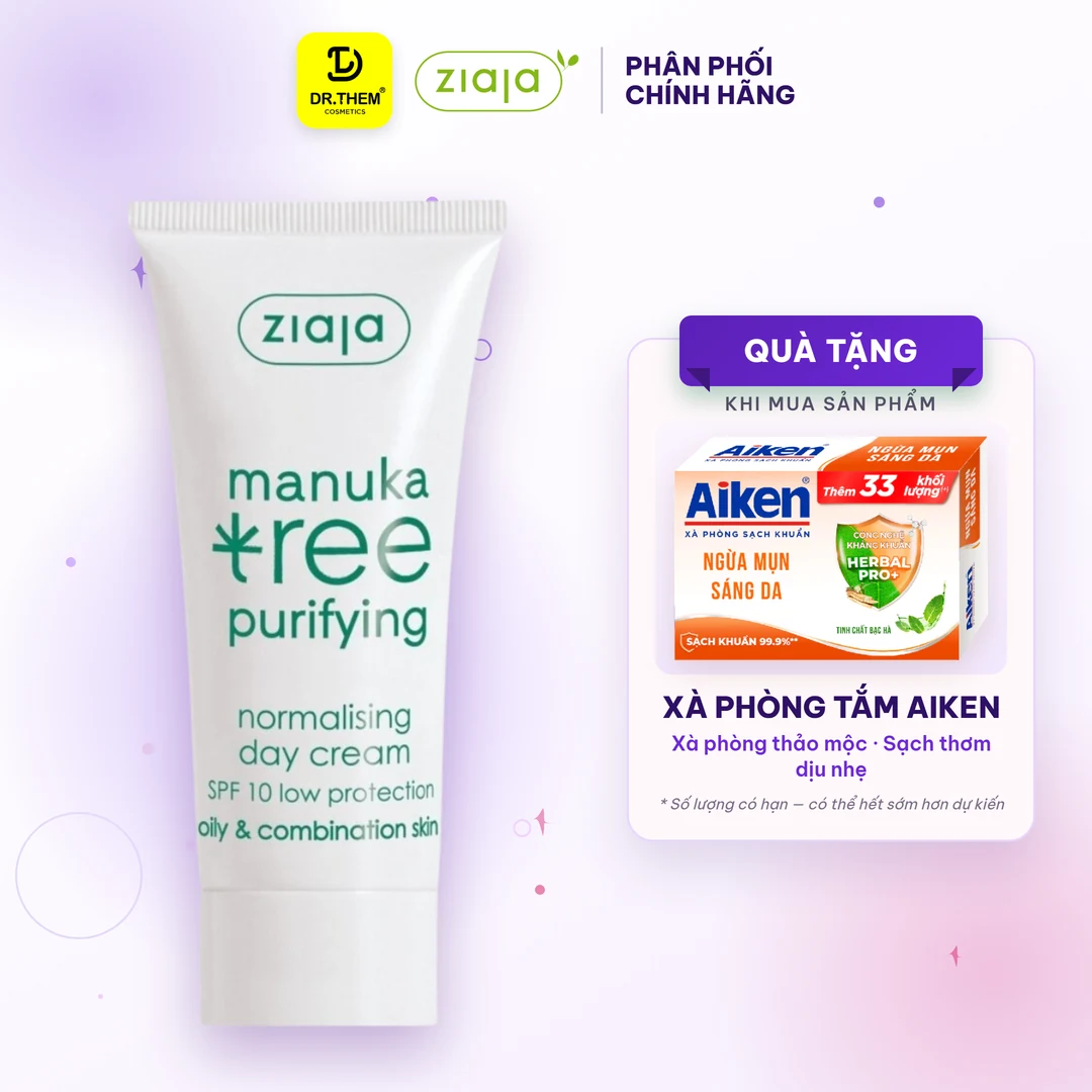 Kem Dưỡng Ngày Ziaja Manuka Tree Purifying Normalising Day Cream Kiềm Dầu Cân Bằng Cho Da Dầu Mụn 50ml