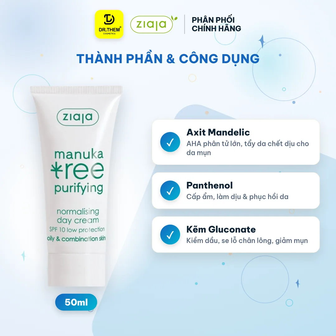 Kem Dưỡng Ziaja Manuka Tree Purifying Normalising Kiềm Dầu Cân Bằng Ngày Đêm Cho Da Dầu Mụn 50ml 6