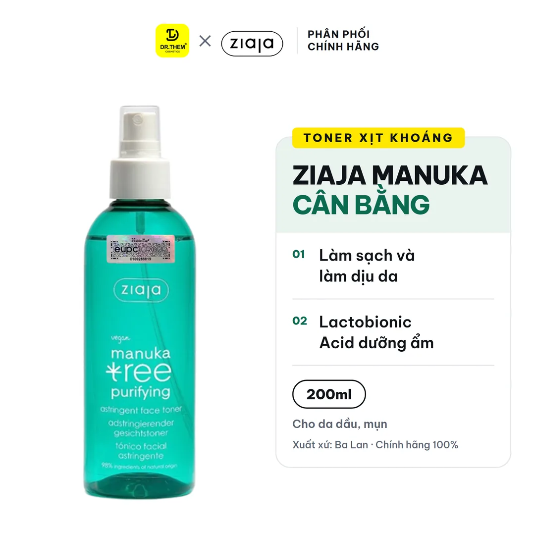 Toner Xịt Khoáng Ziaja Manuka Tree Purifying Astringent Face Se Khít Lỗ Chân Lông Cho Da Dầu Mụn 200ml – ảnh sản phẩm