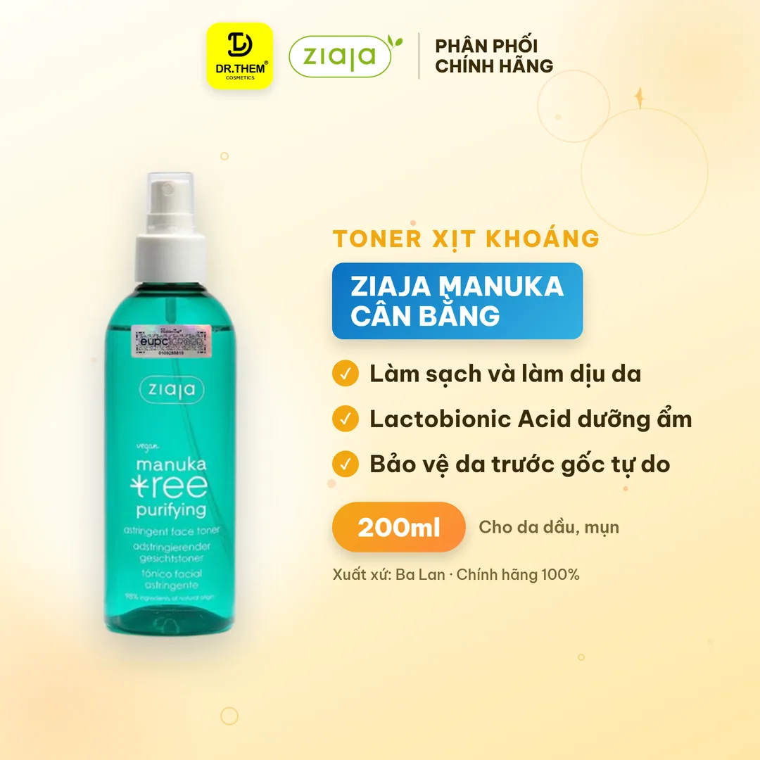 Toner Xịt Khoáng Ziaja Manuka Tree Purifying Astringent Face Se Khít Lỗ Chân Lông Cho Da Dầu Mụn 200ml