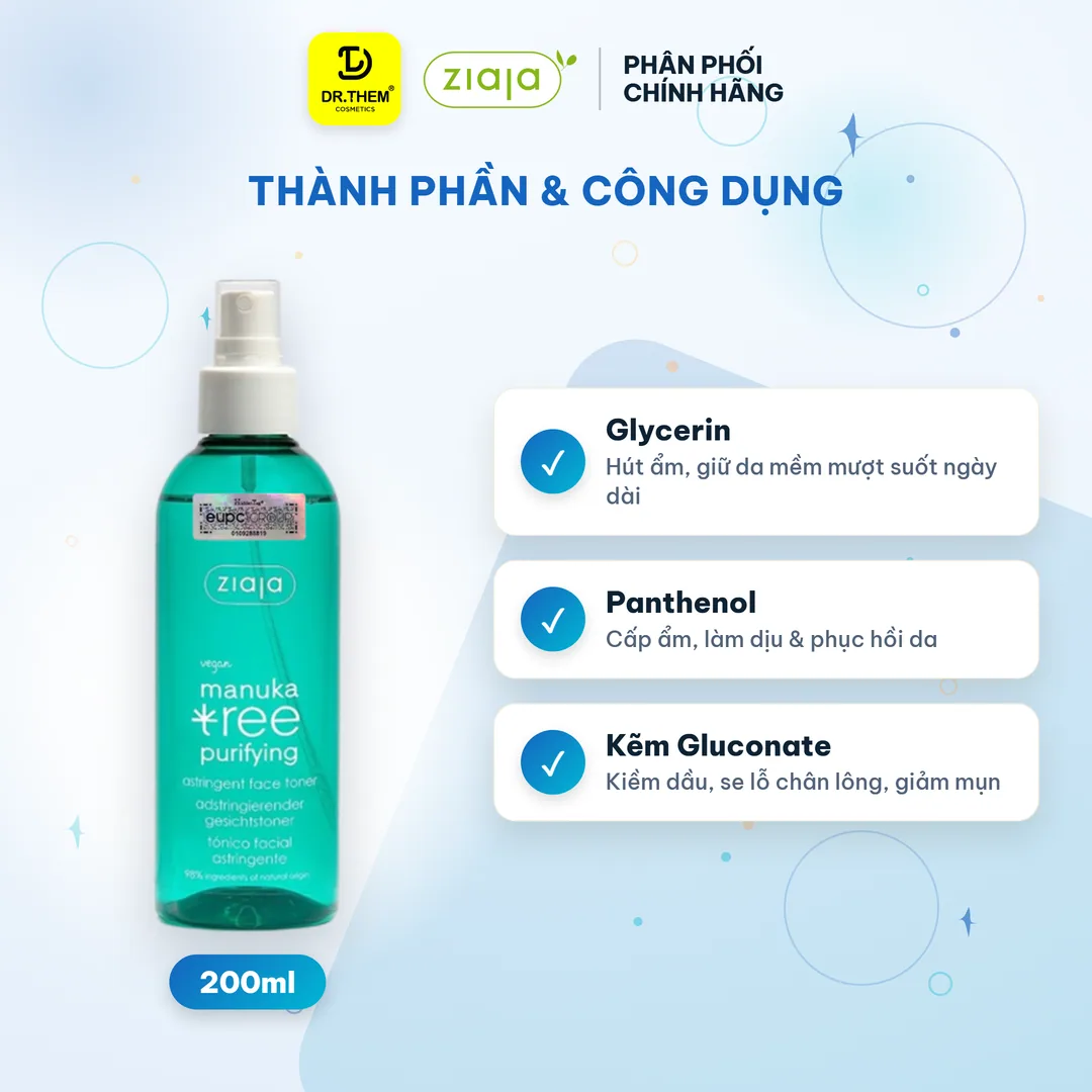 Toner Xịt Khoáng Ziaja Manuka Tree Purifying Astringent Face Se Khít Lỗ Chân Lông Cho Da Dầu Mụn 200ml 3