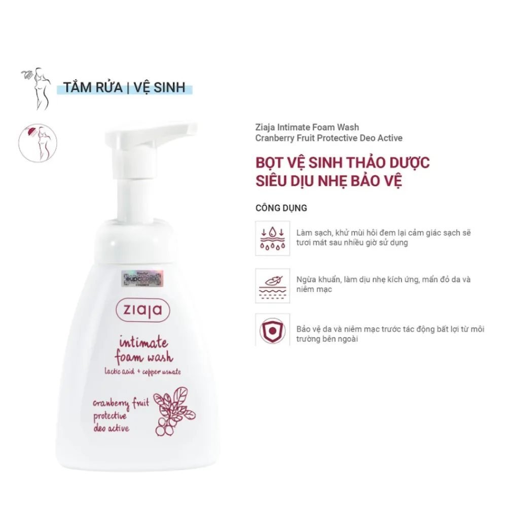 Bọt Vệ Sinh Thảo Dược Ziaja Intimate Foam Wash Cranberry Dịu Nhẹ Khử Mùi Cân Bằng pH Không Xà Phòng 250ml 4