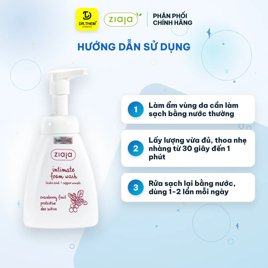 Bọt Vệ Sinh Thảo Dược Ziaja Intimate Foam Wash Cranberry Dịu Nhẹ Khử Mùi Cân Bằng pH Không Xà Phòng 250ml 5