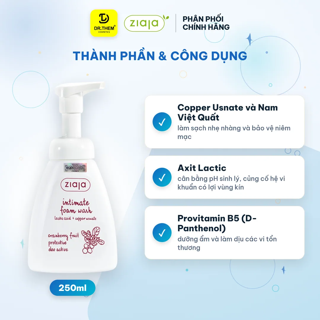 Bọt Vệ Sinh Thảo Dược Ziaja Intimate Foam Wash Cranberry Dịu Nhẹ Khử Mùi Cân Bằng pH Không Xà Phòng 250ml 4