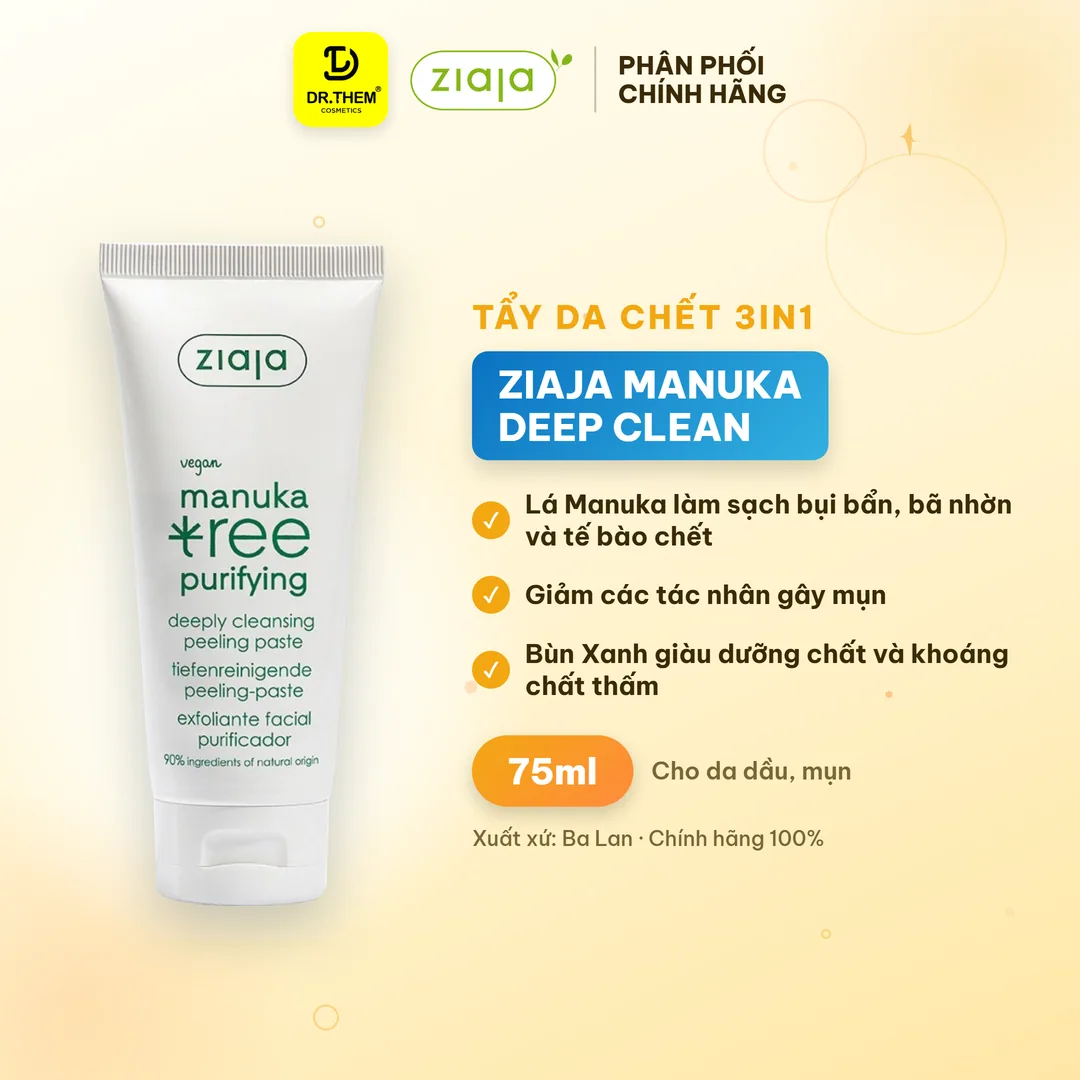 Tẩy Tế Bào Chết Mặt Nạ 3in1 Ziaja Manuka Tree Purifying Deeply Cleansing Peeling Paste Cho Da Dầu Mụn 75ml