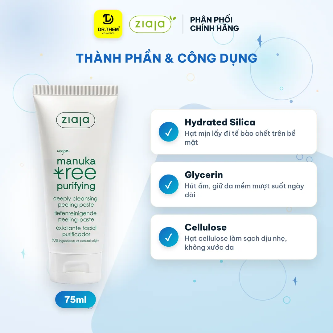 Tẩy Tế Bào Chết Mặt Nạ 3in1 Ziaja Manuka Tree Purifying Deeply Cleansing Peeling Paste Cho Da Dầu Mụn 75ml 3