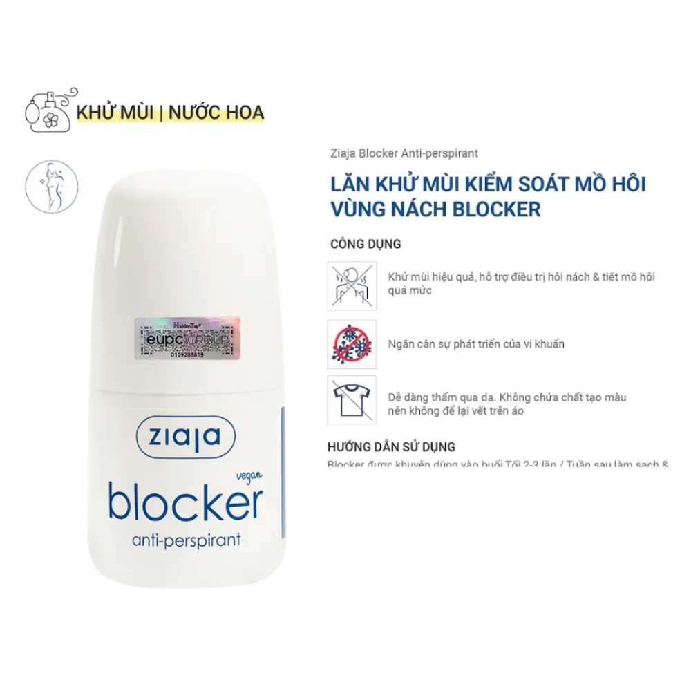 Lăn Khử Mùi Ziaja Blocker Anti-Perspirant Kiểm Soát Mồ Hôi Vùng Nách Thấm Nhanh Không Để Lại Vệt 60ml 5