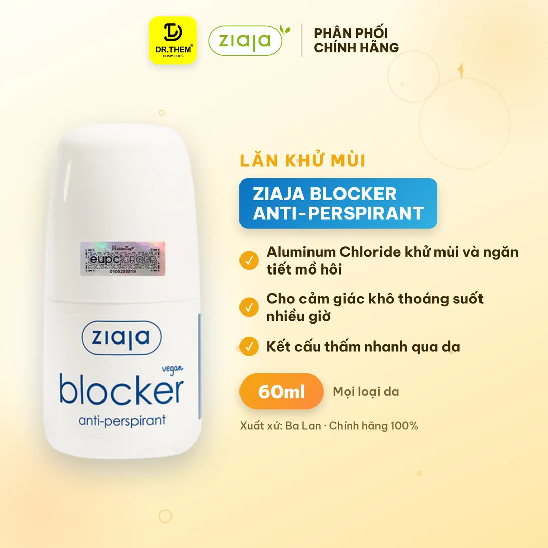 Lăn Khử Mùi Ziaja Blocker Anti-Perspirant Kiểm Soát Mồ Hôi Vùng Nách Thấm Nhanh Không Để Lại Vệt 60ml