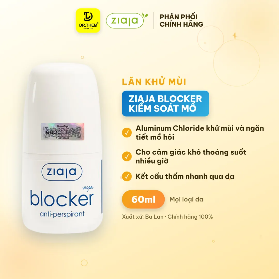 Lăn Khử Mùi Ziaja Blocker Anti-Perspirant Kiểm Soát Mồ Hôi Vùng Nách Thấm Nhanh Không Để Lại Vệt 60ml