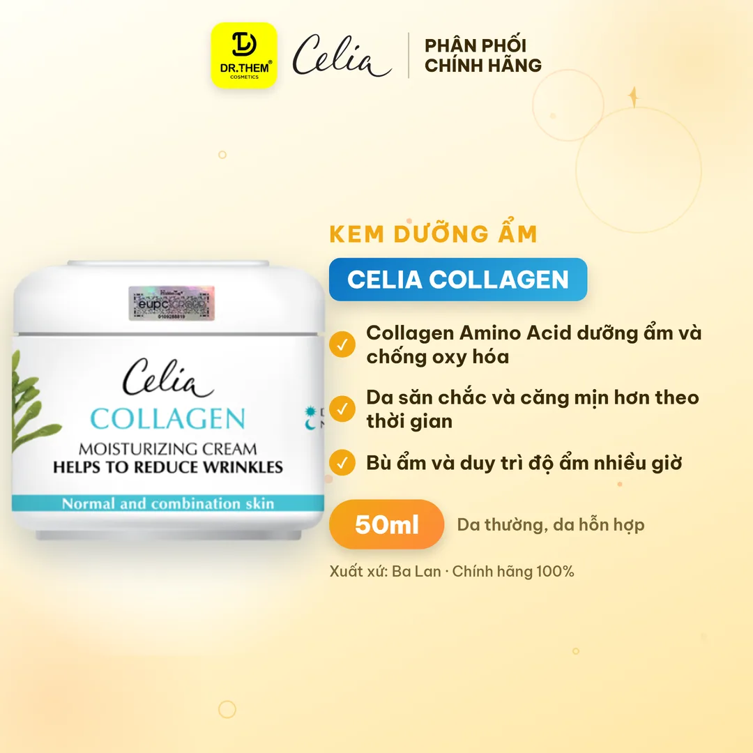 Kem Dưỡng Ẩm Celia Collagen Moisturizing Cream Hỗ Trợ Làm Mờ Nếp Nhăn Cho Da Khô Lão Hóa 50ml