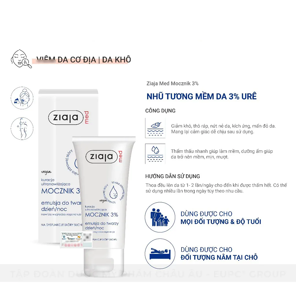 Nhũ Tương Ziaja Med 3% Urea Emulsion Mềm Da Dưỡng Ẩm Phục Hồi Hàng Rào Bảo Vệ Cho Da Khô Nhạy Cảm 50ml 5